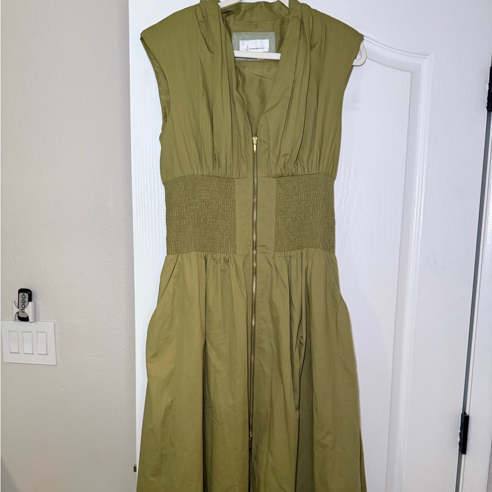 Anthropologie Green Pleated Maxi Sundress